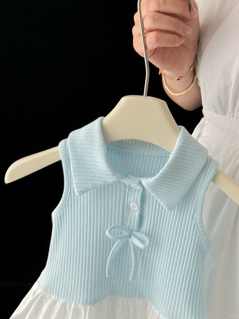 Summer Super Cute Wild Lapel Sleeveless Children's Dress