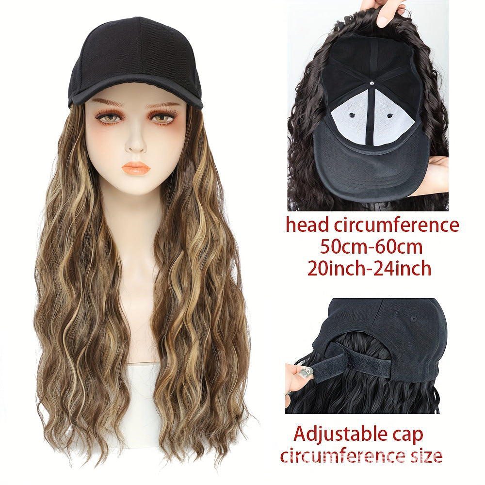 Women's Hair Peaked Cap With One-piece Curly Wig Long Curls
