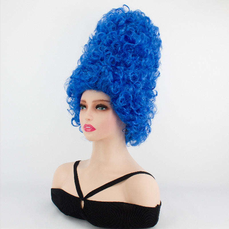 Simpson Stage Performance Blue Small Retro Court Wig Short Curly Hair