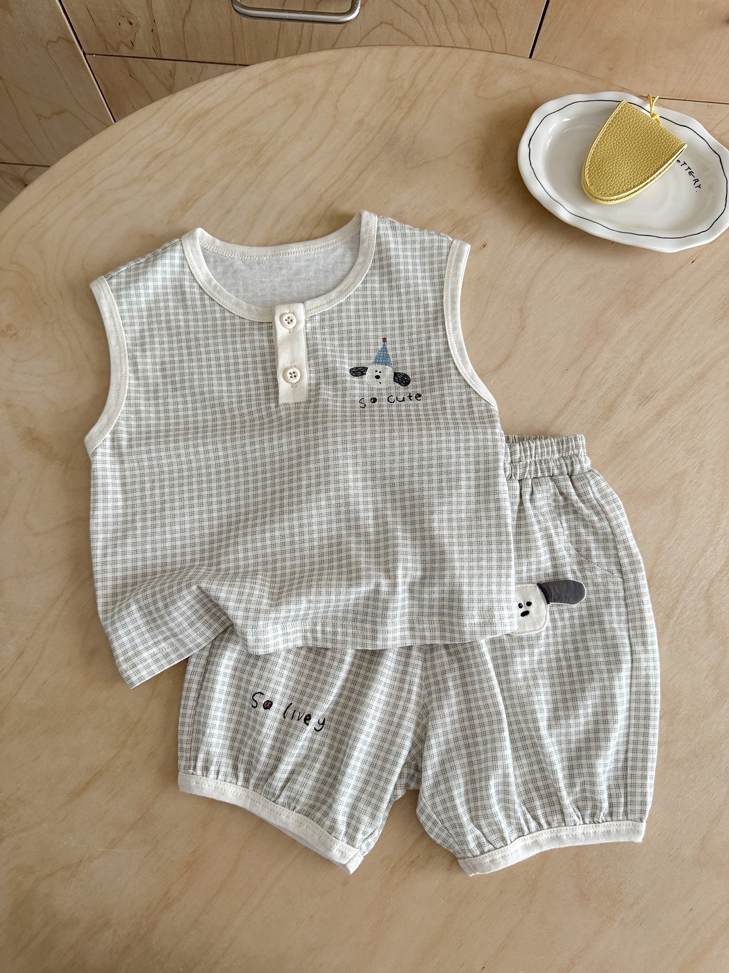 Children's Boy Summer Infant Toddler Plaid Sleeveless Vest Thin Children's Suit