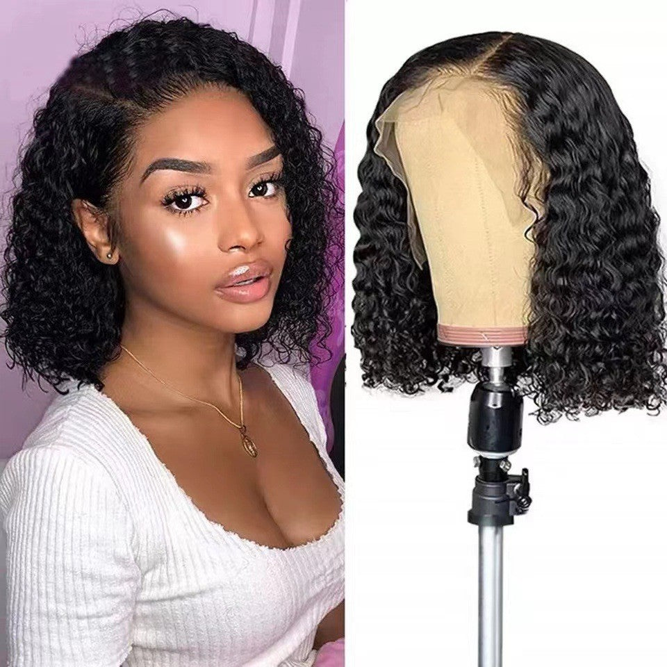 Women's Hand Wrapped Lace Screen Small Front Wig Short Curly Hair