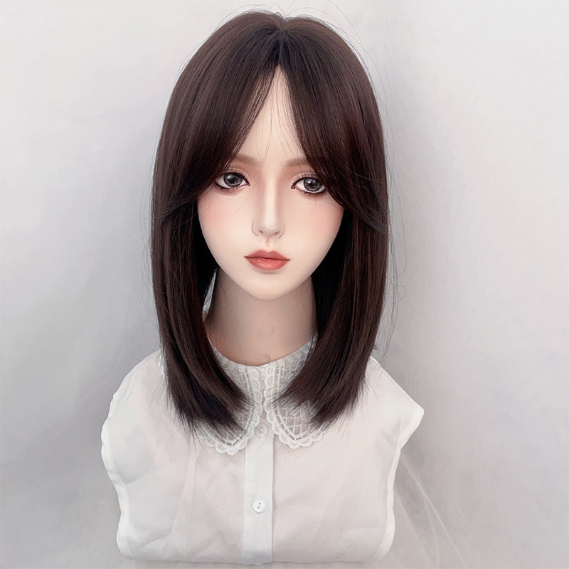Women's Medium Fashion Natural Long Collarbone Length Wig Short Straight Hair