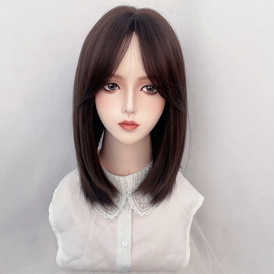 Women's Medium Fashion Natural Long Collarbone Length Wig Short Straight Hair