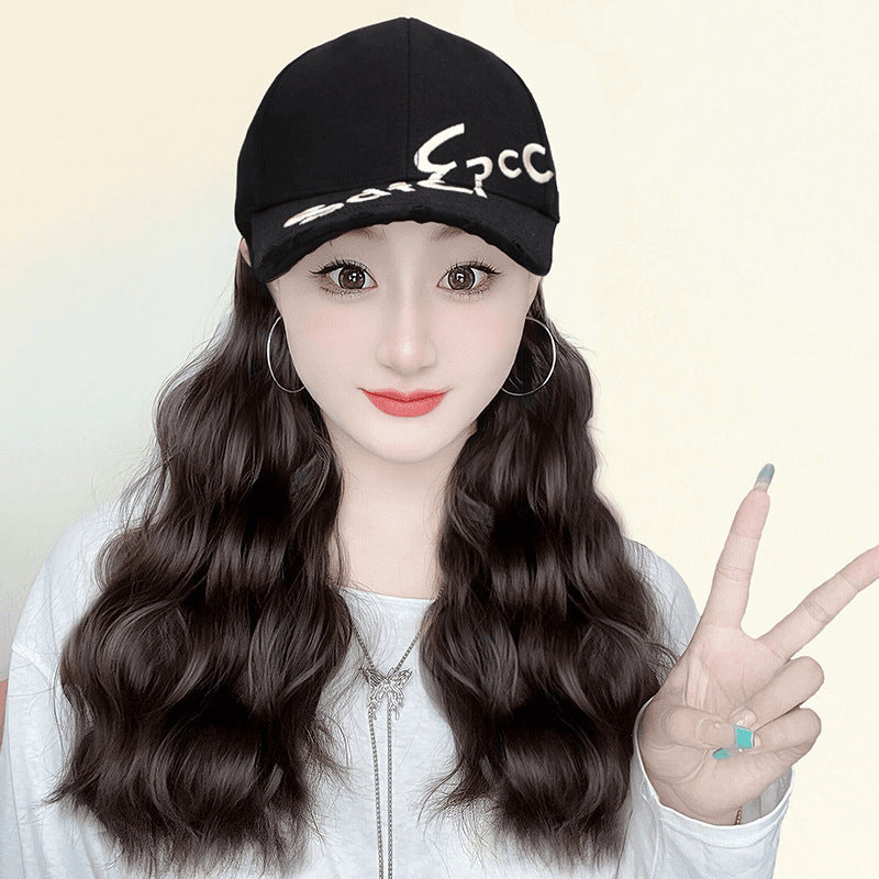 Water Ripple Curly Hair Baseball Cap Makes Face Look Wig Long Curls