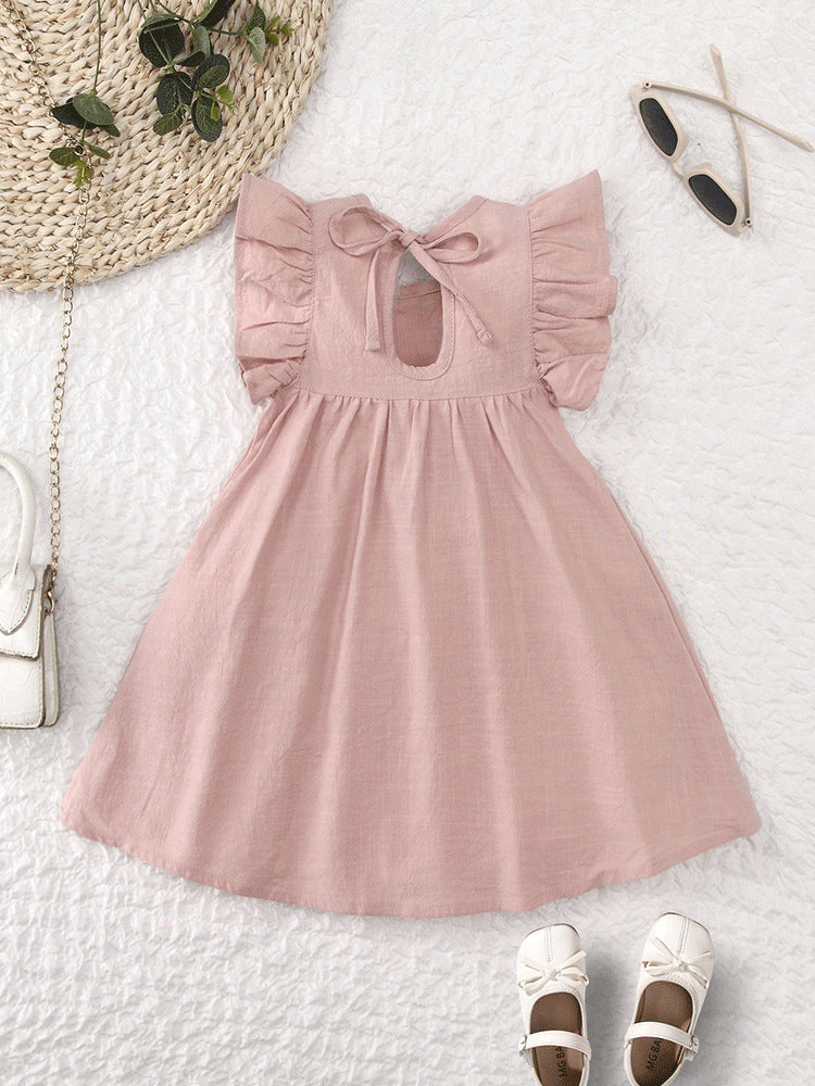 Children's Little High-grade Summer Class Solid Color Flounced Children's Dress