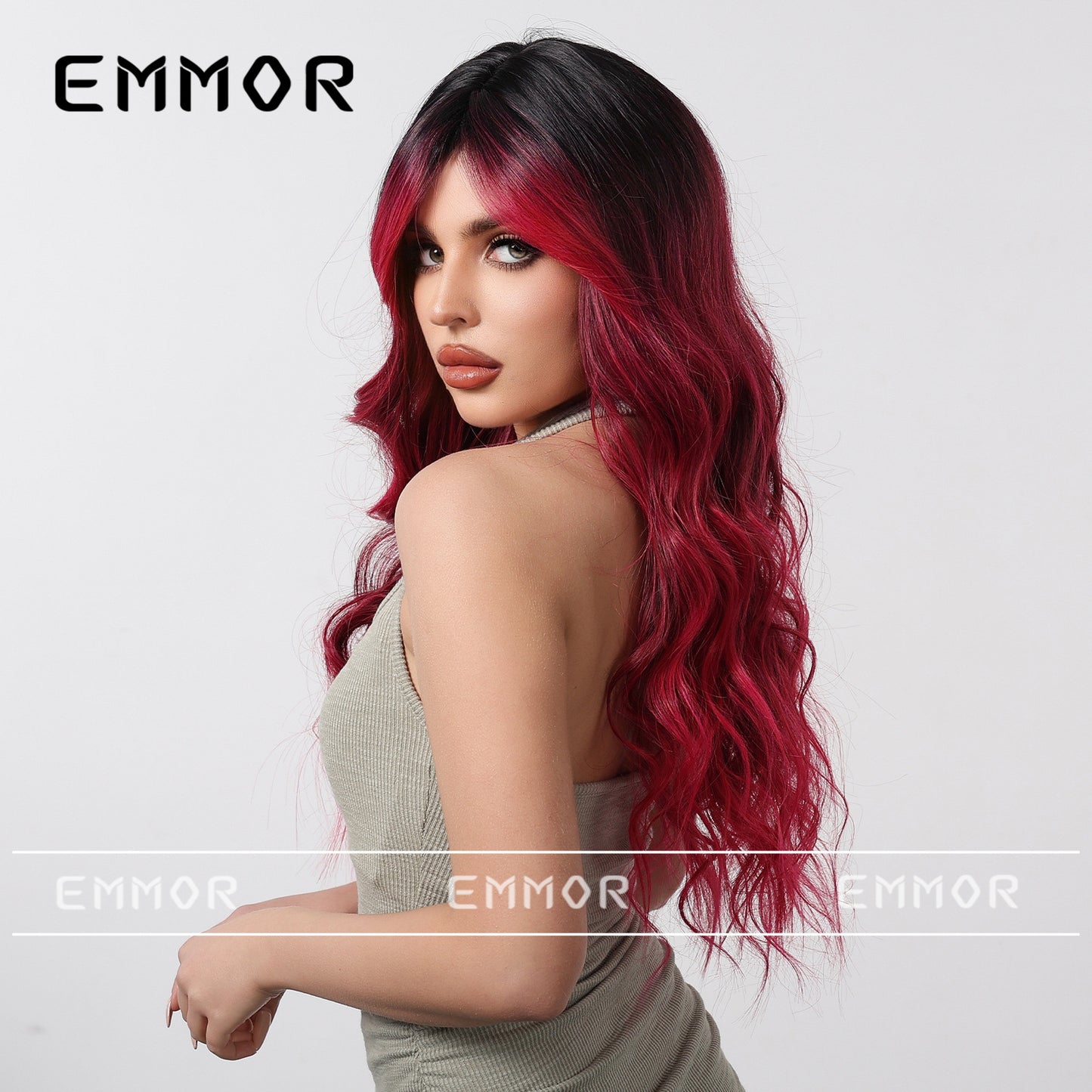 Red Gradient Bangs Big Wave Curly Wig Long Curls