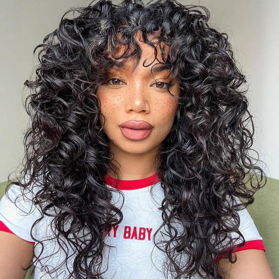 Women's Natural African Small Volume Fiber Fluffy Short Curly Wig Long Curls