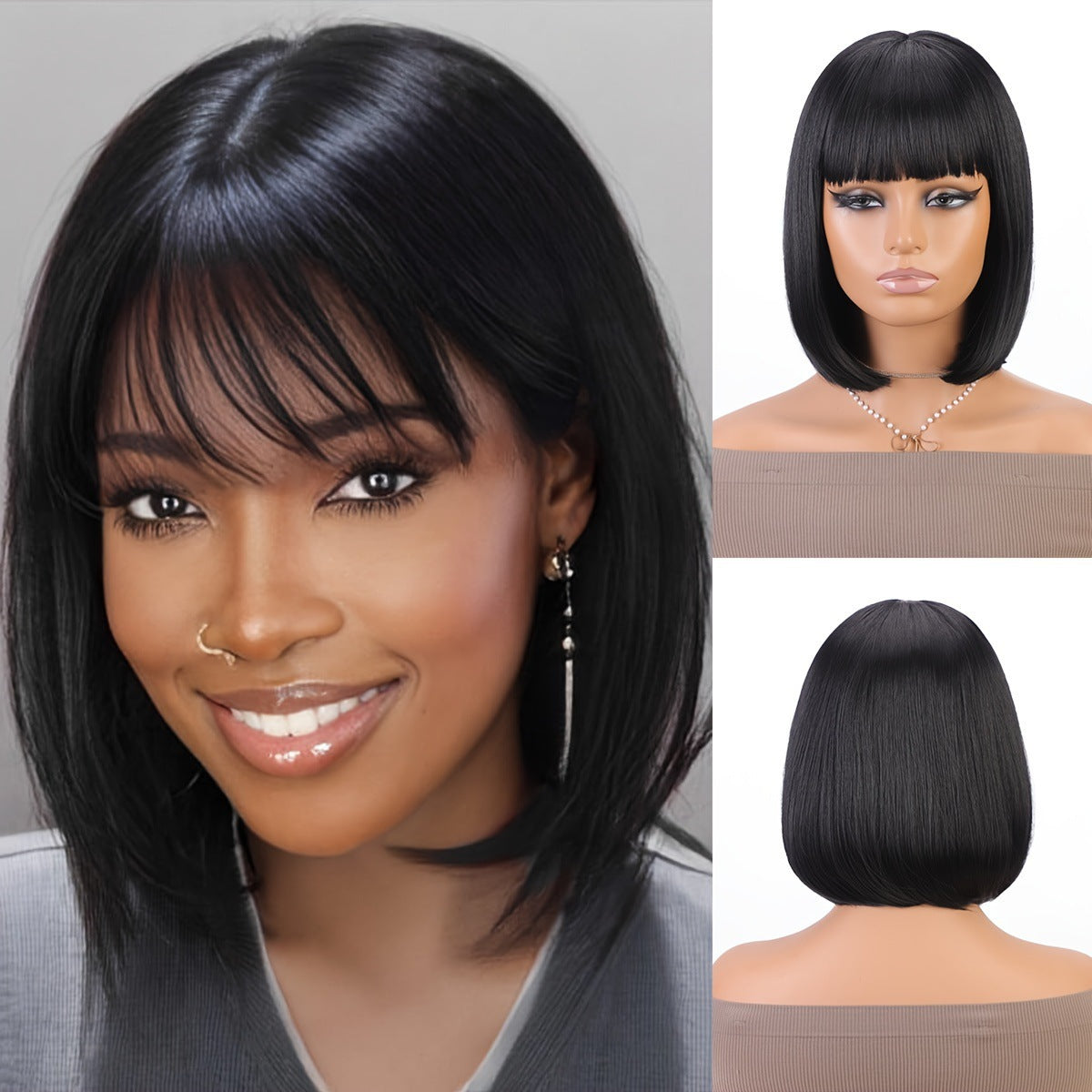Women's Fashion Synthetic Wigs Mixed Color Bangs Wave Inner Wig Short Straight Hair