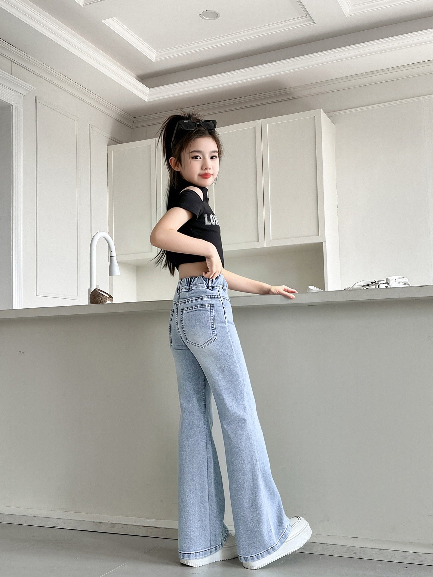 Stretch Flared Summer Korean Style Western Slimming Jeans Thin Mosquito Children's Pants