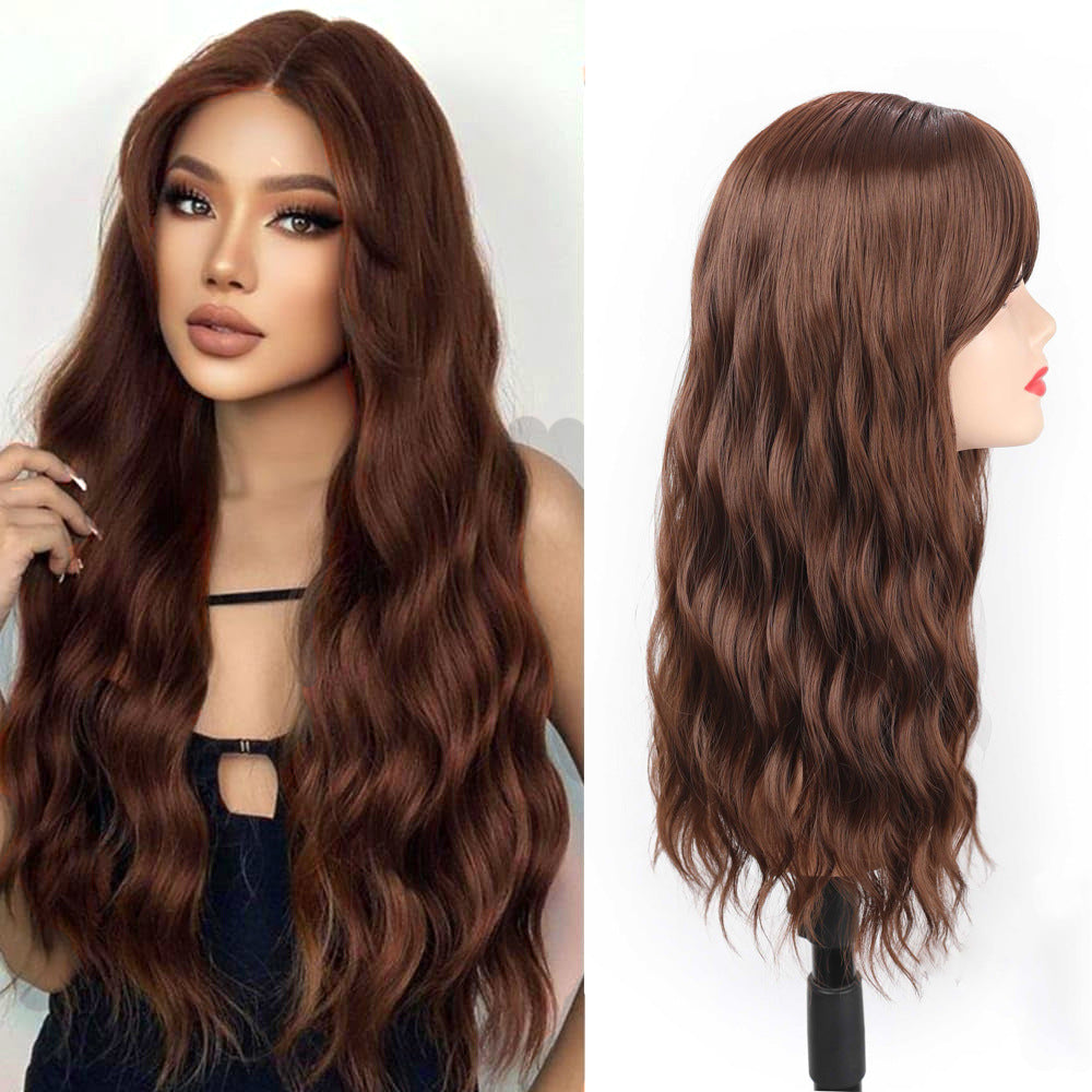 Female Brown Water Ripple Medium Curly Hair Chemical Fiber Wig Long Curls