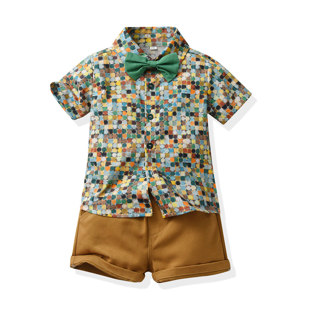 Children's Summer Clothing Short-sleeved Cotton Shirt Suspender Pants One Year Old Children's Suit