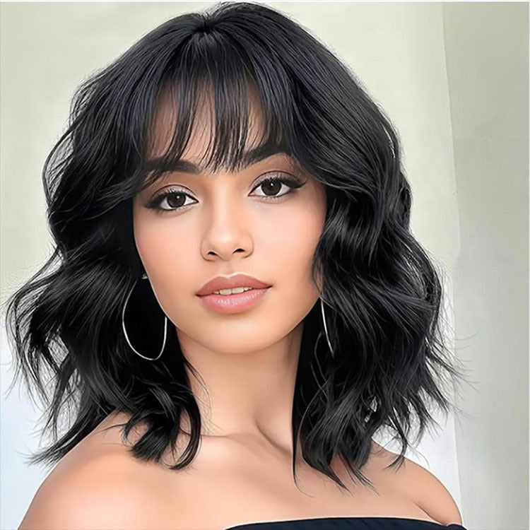 Women's Air Bangs Wavy Water Ripple Wig Short Curly Hair