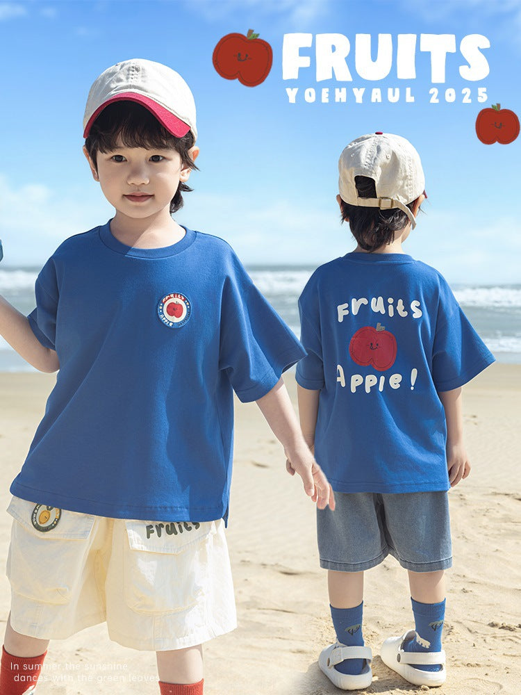 Wu Boy's Summer Fruit Short-sleeved Round Neck Loose Casual Children's T-shirt