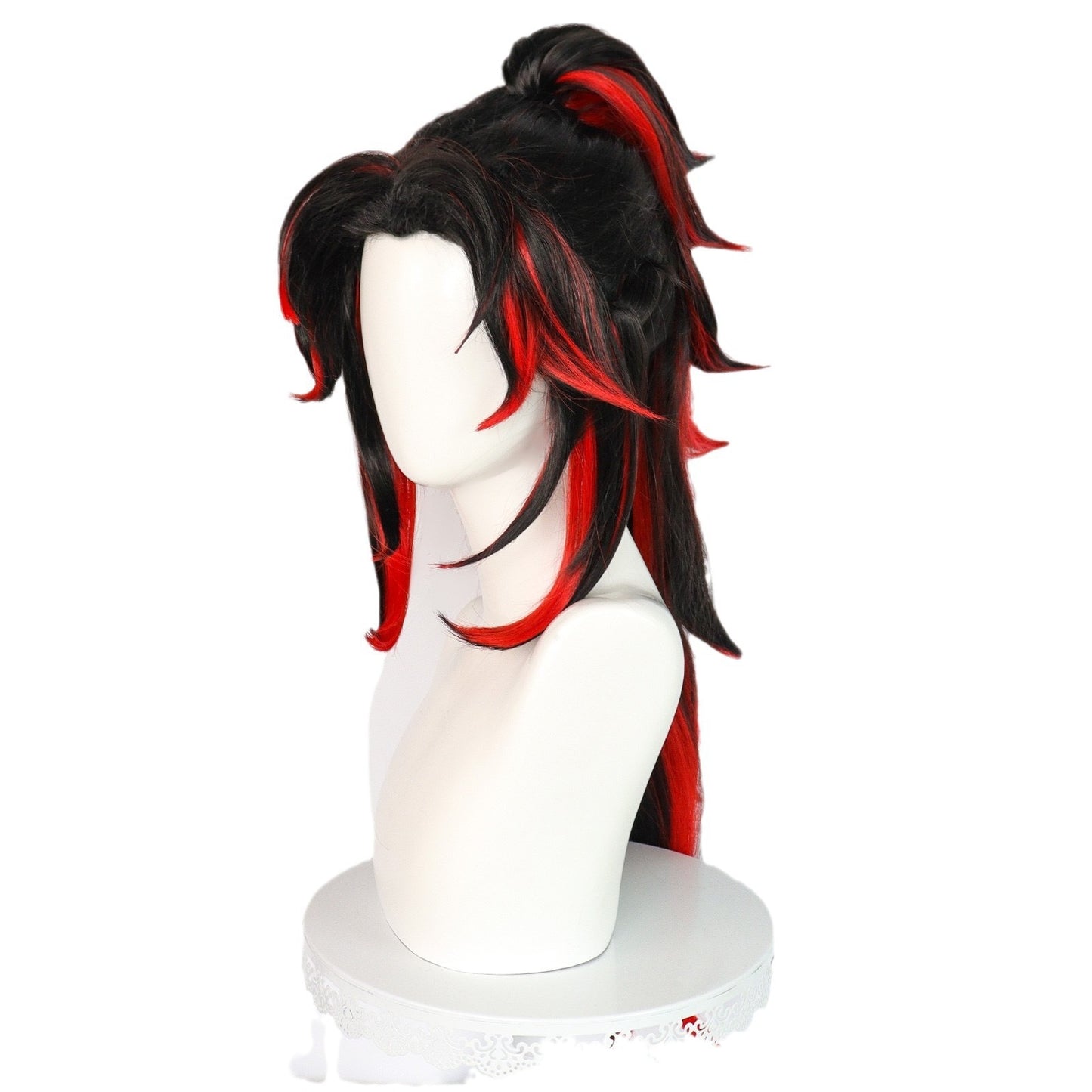 No Black Red Gradient Big Ponytail Cos Wig