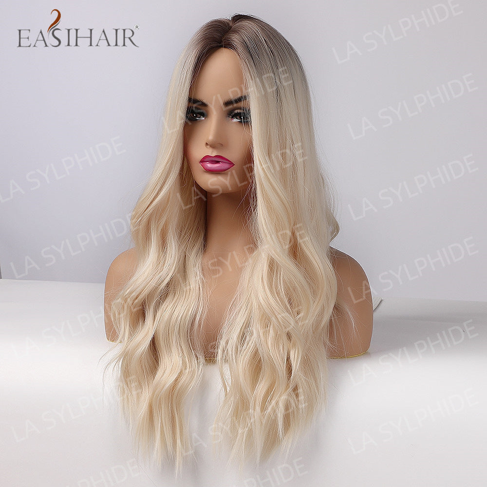 Full Head Curly Hair Fiber Golden Gradient Medium Points Without Wig Long Curls