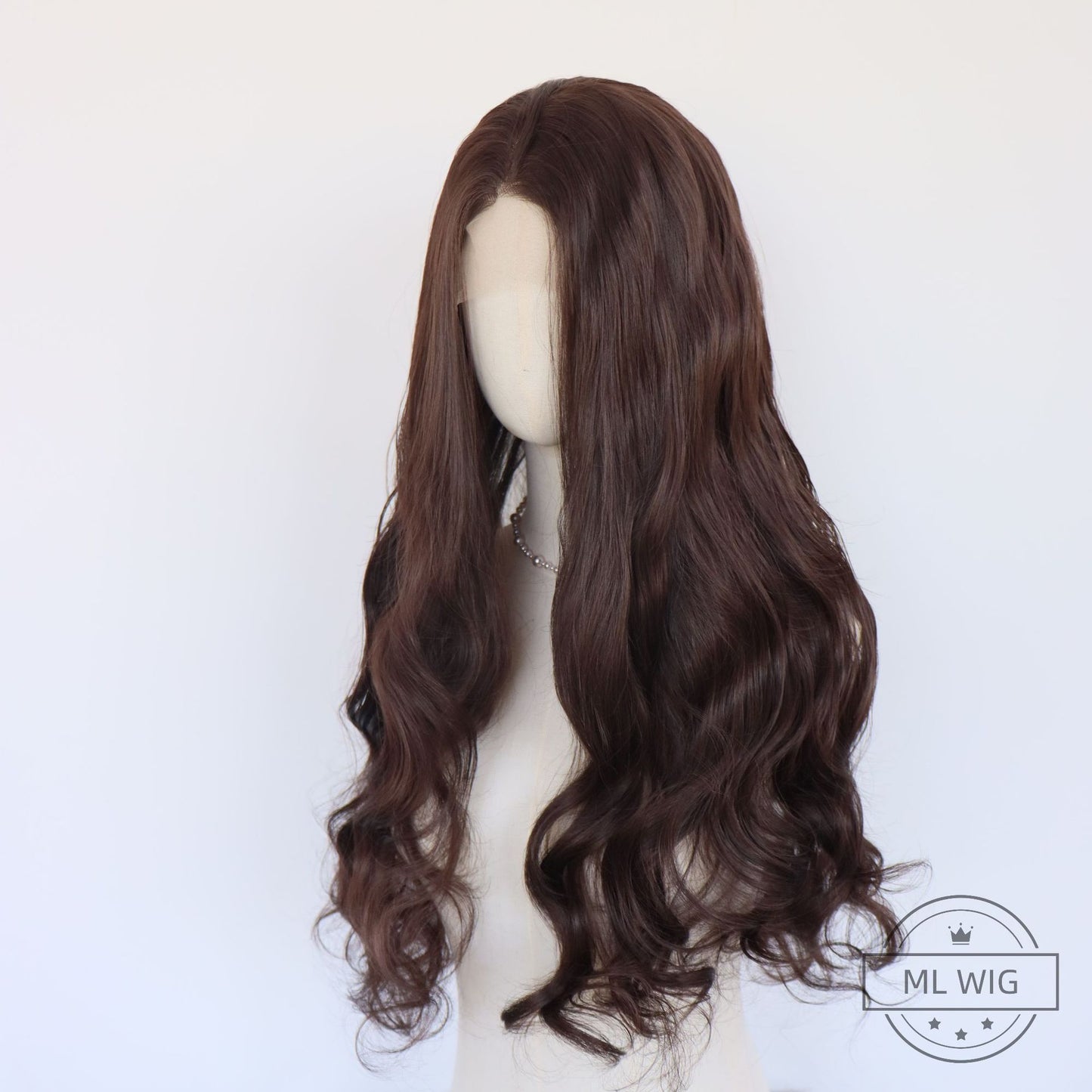 Dark Brown Synthetic Lace Wavy Curly Hair Wig Long Curls