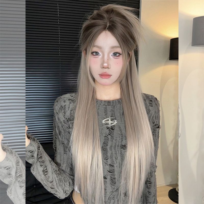 Women's Lace Hair Gradient Asian Summer Natural Long Straight Wig