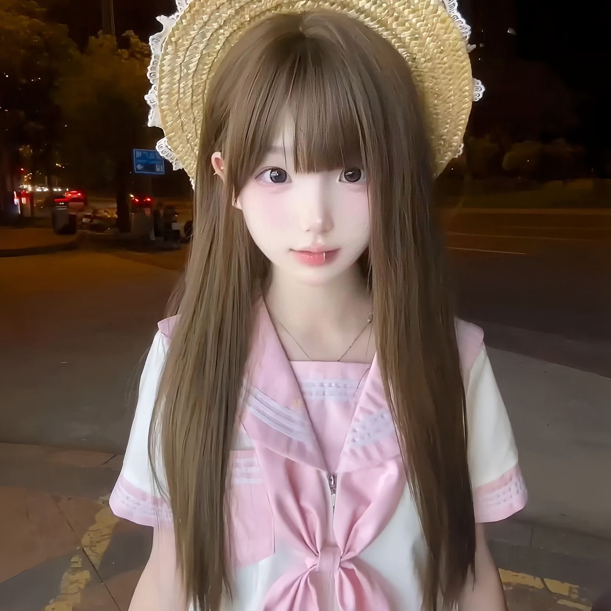 Women's Luo Cold Brown Hair Elegant Sweet Waist Air Bangs Long Straight Wig