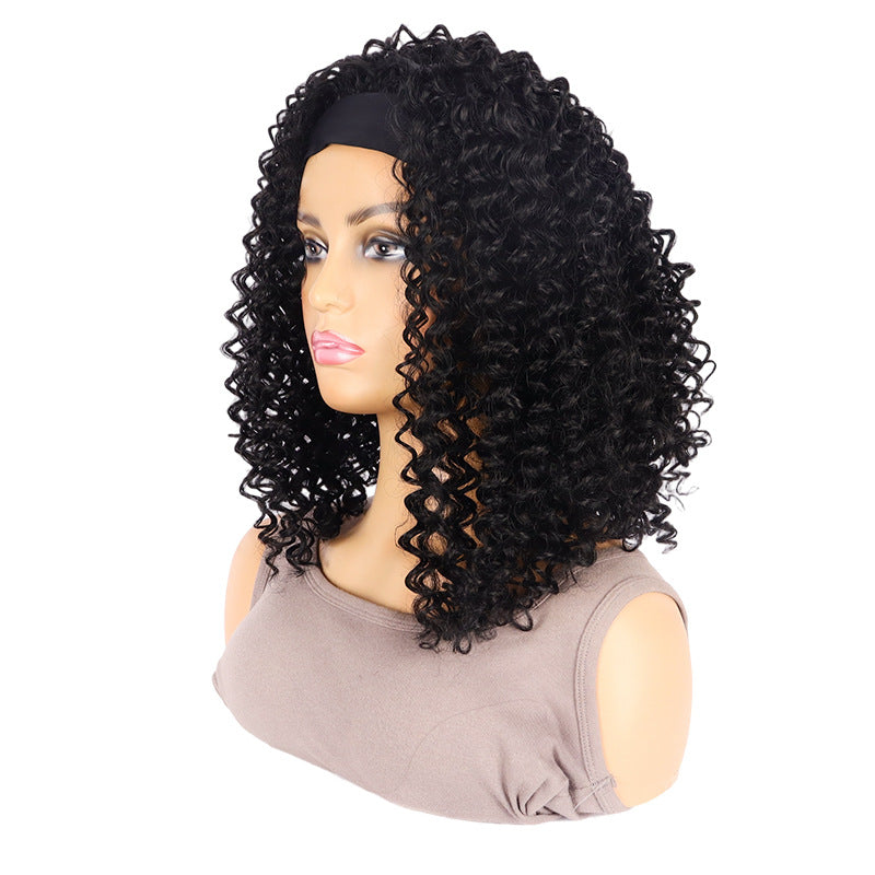 Black Band Head Cover Ice Ribbon Hand Wrapped Small Wig Short Curly Hair