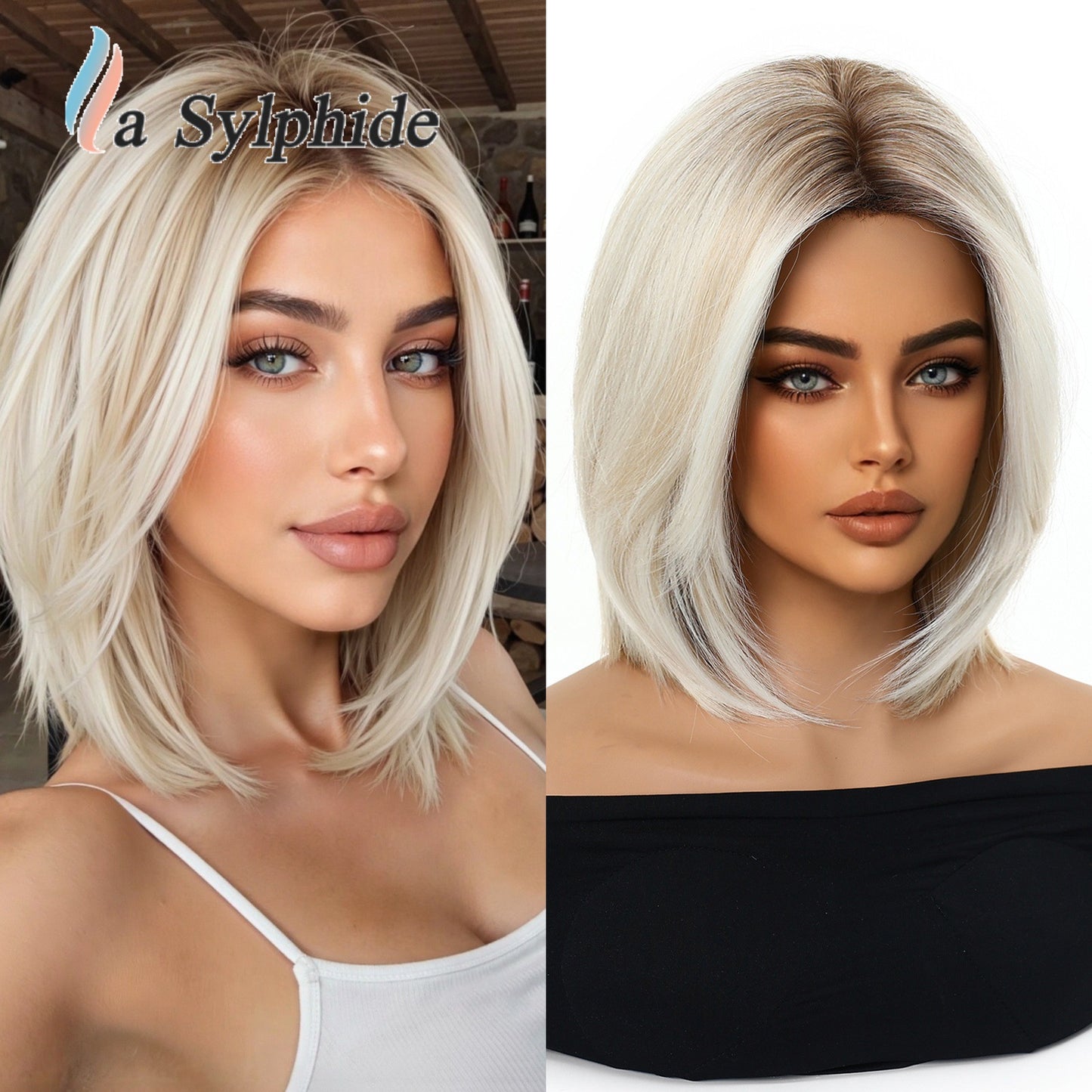 Female Brown Gradient Mid-point Fashion Overseas Wig Short Straight Hair