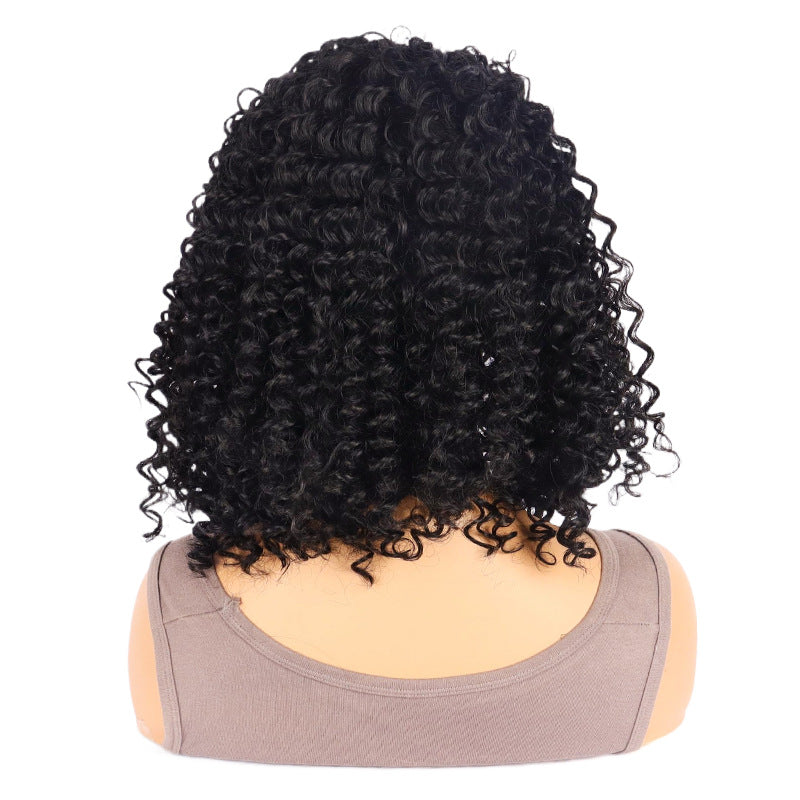 Black Band Head Cover Ice Ribbon Hand Wrapped Small Wig Short Curly Hair
