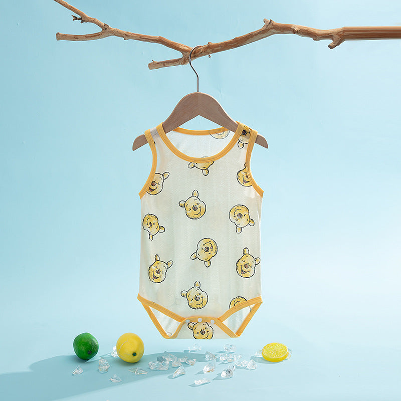 Vest Thin Triangle Rompers Bamboo Fiber Three Pcs Cartoon Breathable Jumpsuit, Climbing Suit
