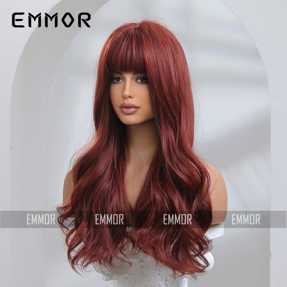 Bangs Red Wine Curly Hair Fiber Halloween Sheath Wig Long Curls