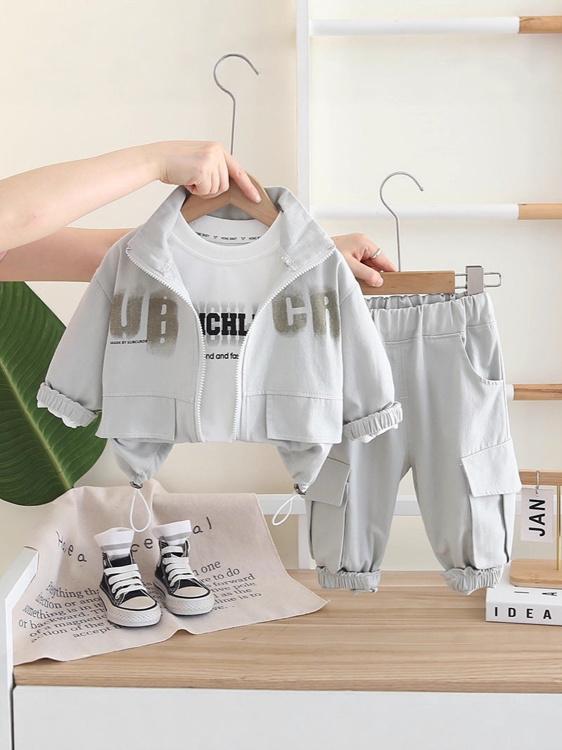 Boy Fashionable Autumn Clothing Sports Three-piece Children's Suit