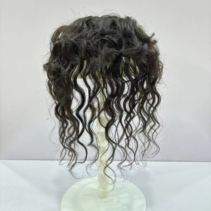 Hair Supplementing Piece Real Human Head Replacement One Covering Gray Wig