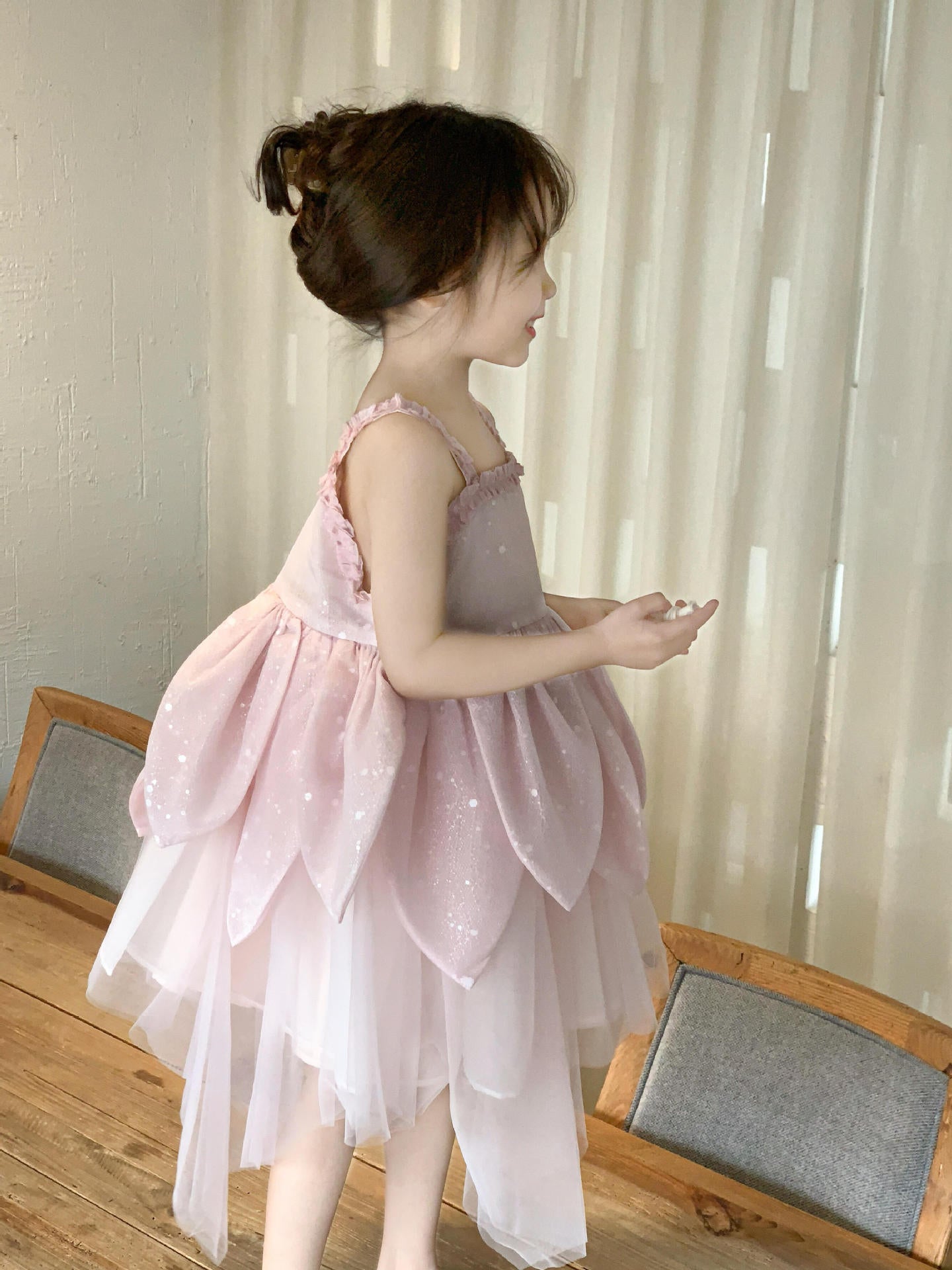Princess Birthday Pink Petal Mesh Tree Children's Dress