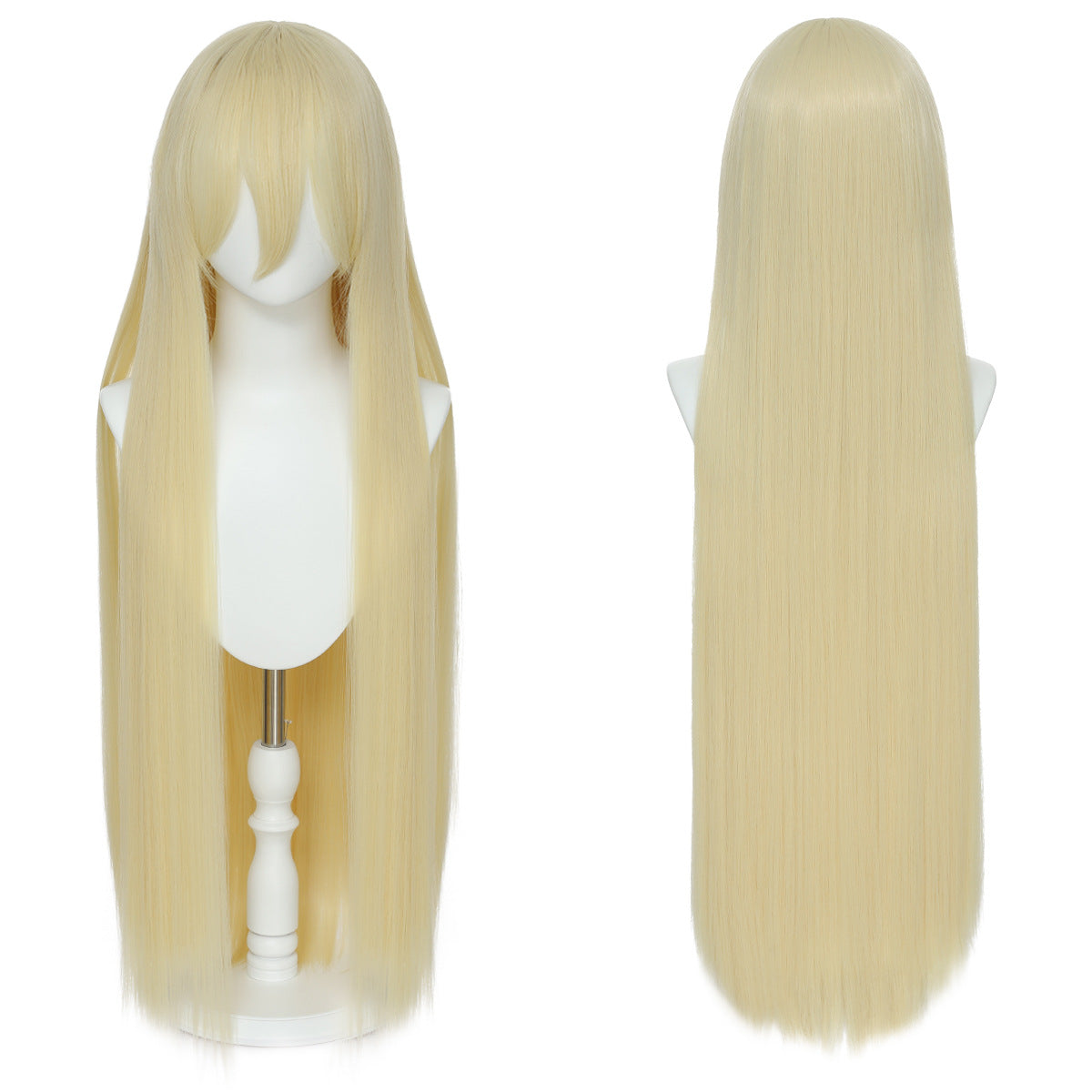 Long Straight Hair Hairpiece Blank Black White Cos Wig