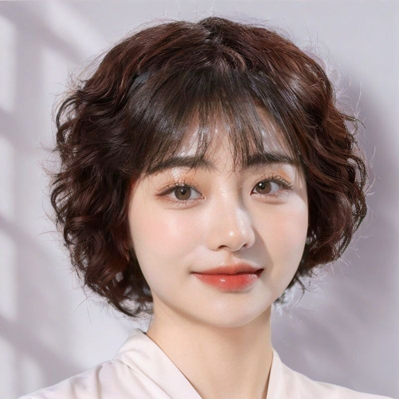 Women's Natural Lady Mom High-grade Elegant Bangs Wig Short Curly Hair