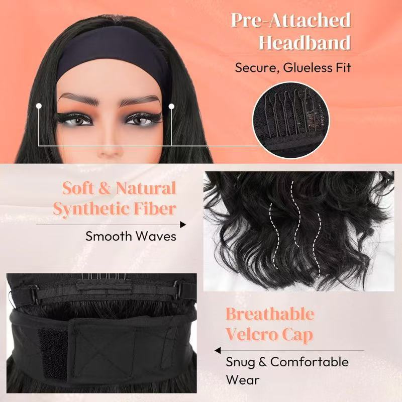 African Fashion Big Wave Fiber Ice Silk Band Head Wig Short Curly Hair
