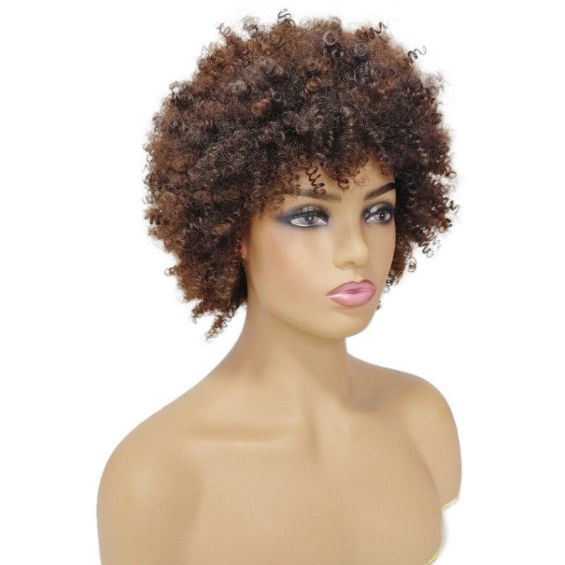 Women's African Small Fluffy Mixed Color Piece Of With Wig Short Curly Hair