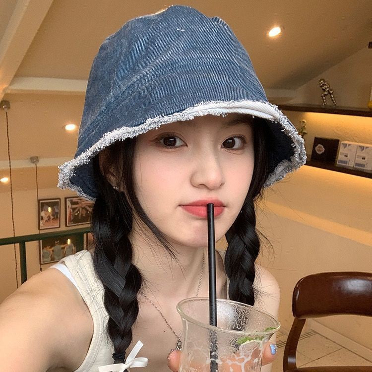 One-piece Denim Fisherman Twist Braid Summer Short Hair Collarbone Length Long Straight Wig