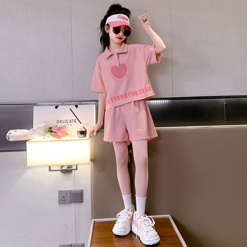 Children's Contrast Color Short-sleeved Summer Fashionable Stylish Shirt Shorts Children's Suit