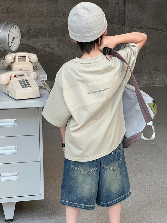 Children's Shirt Letter Print Round Neck Pullover Simple Versatile Casual Loose Children's T-shirt
