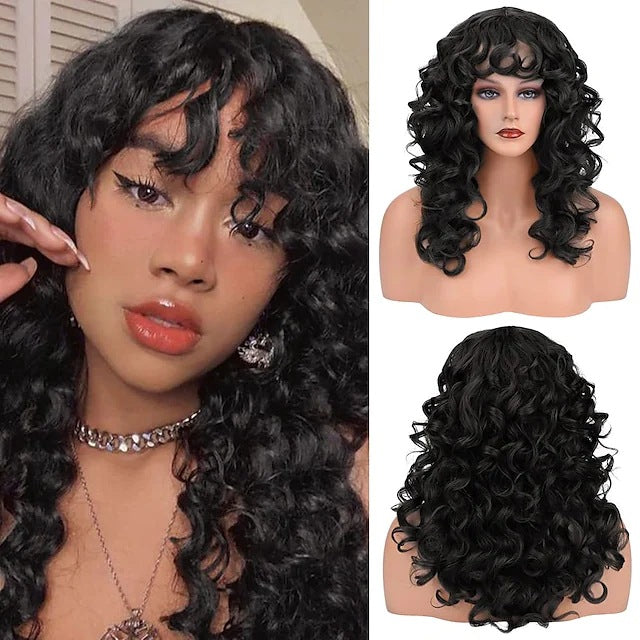 Women's Brown Black Small Curly Hair African Wig Long Curls