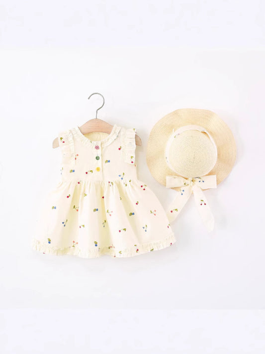 Children's Clothing Sleeveless One-piece Cherry Embroidery Cotton Children's Dress