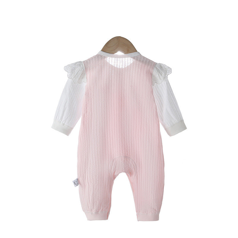 Double Bow Strap Clothes Long Cotton Sleeve Jumpsuit, Climbing Suit