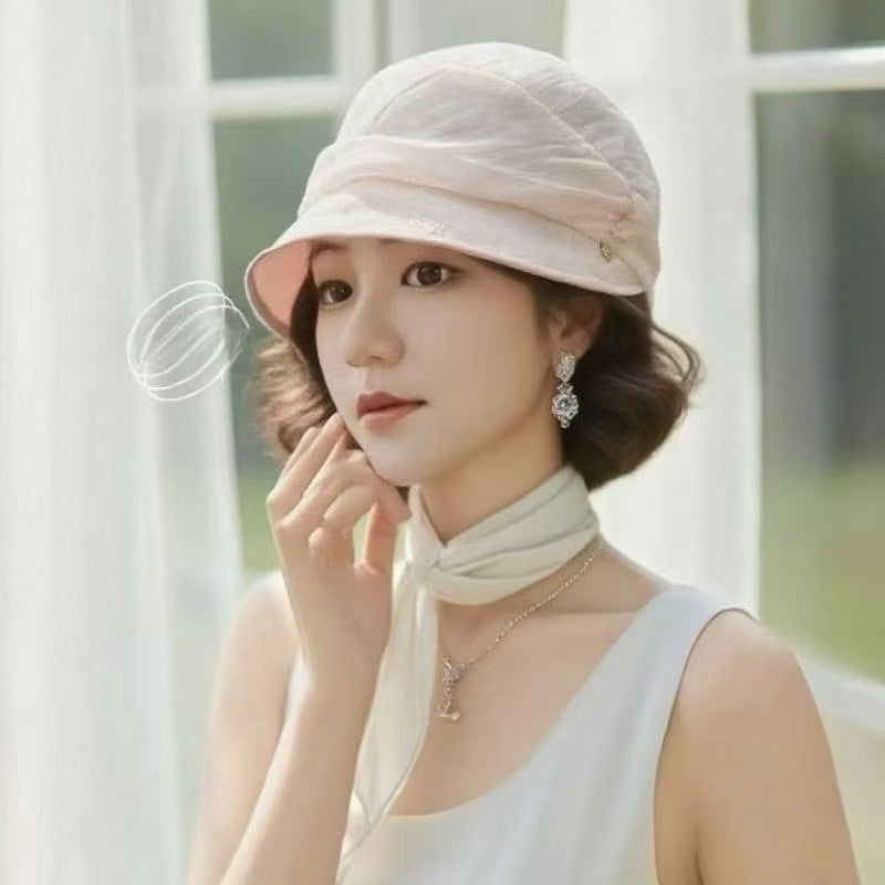 Women's Hat One-piece Light Pleated Silk Breathable Shopping Traveling Peaked Wig Short Curly Hair