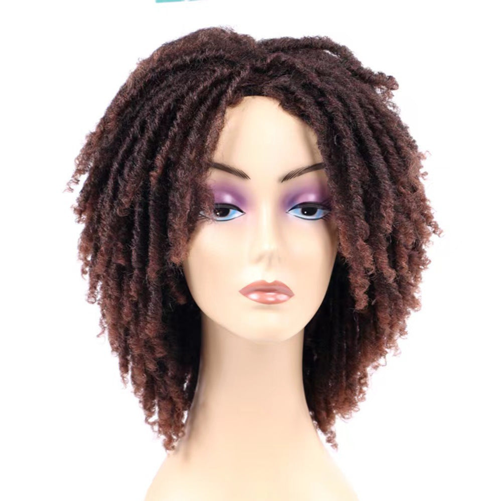 Women's Small Volume Gradient Color Fluffy Dreadlocks Head Wig Short Curly Hair
