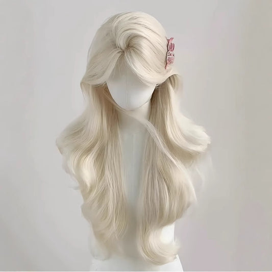 White Gold Color Female Big Wave Curly Hair Bangs Universal Wig Long Curls