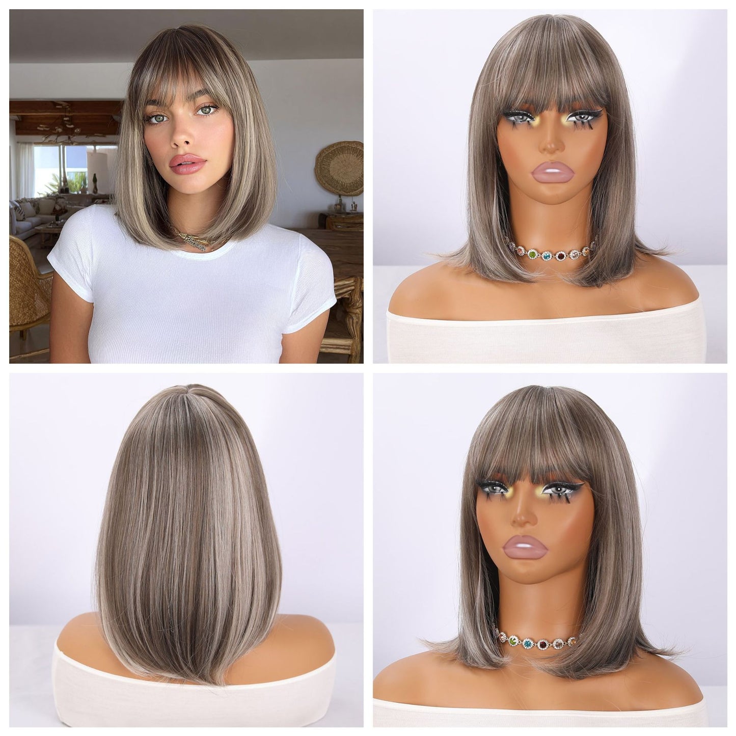 Innovative Women's Fiber Fashion Inner Buckle Wig Short Straight Hair