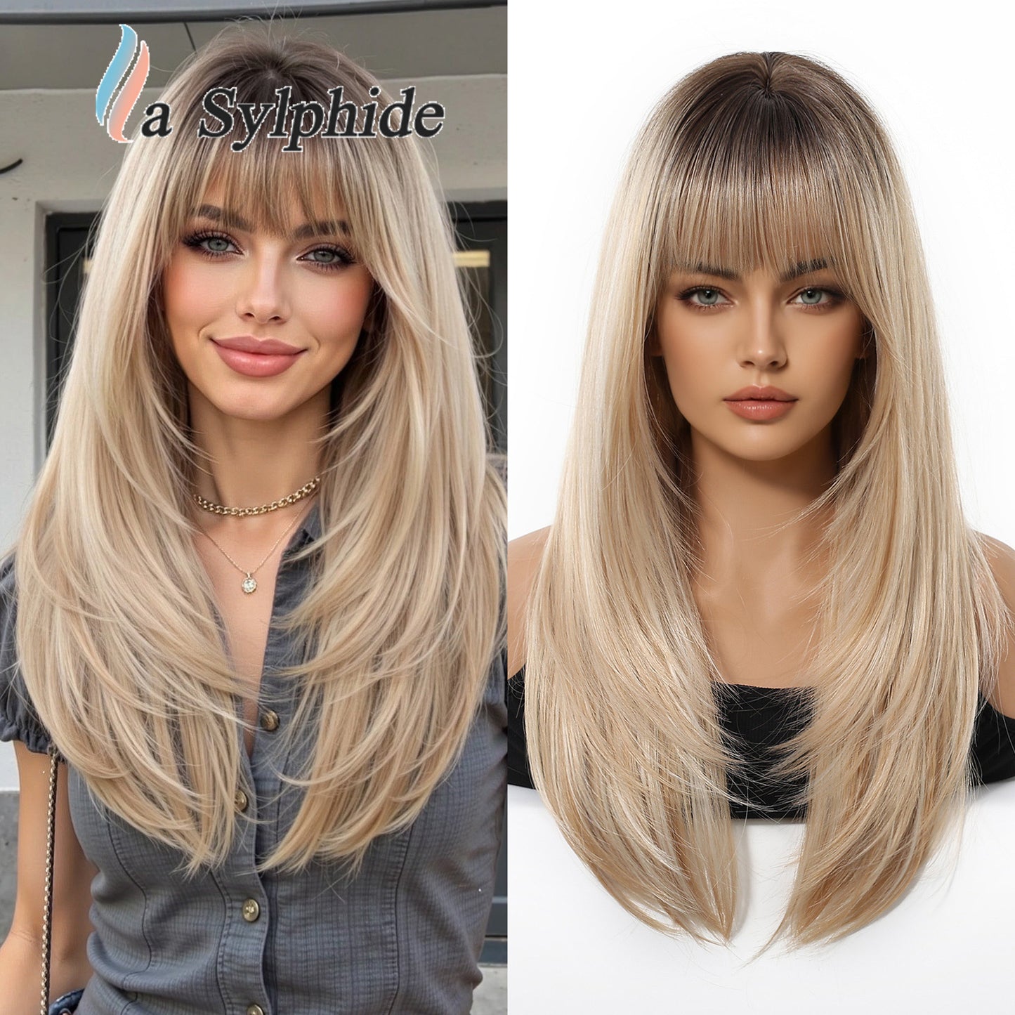 Dark Brown Bangs Level Hair Whole Top Long Straight Wig