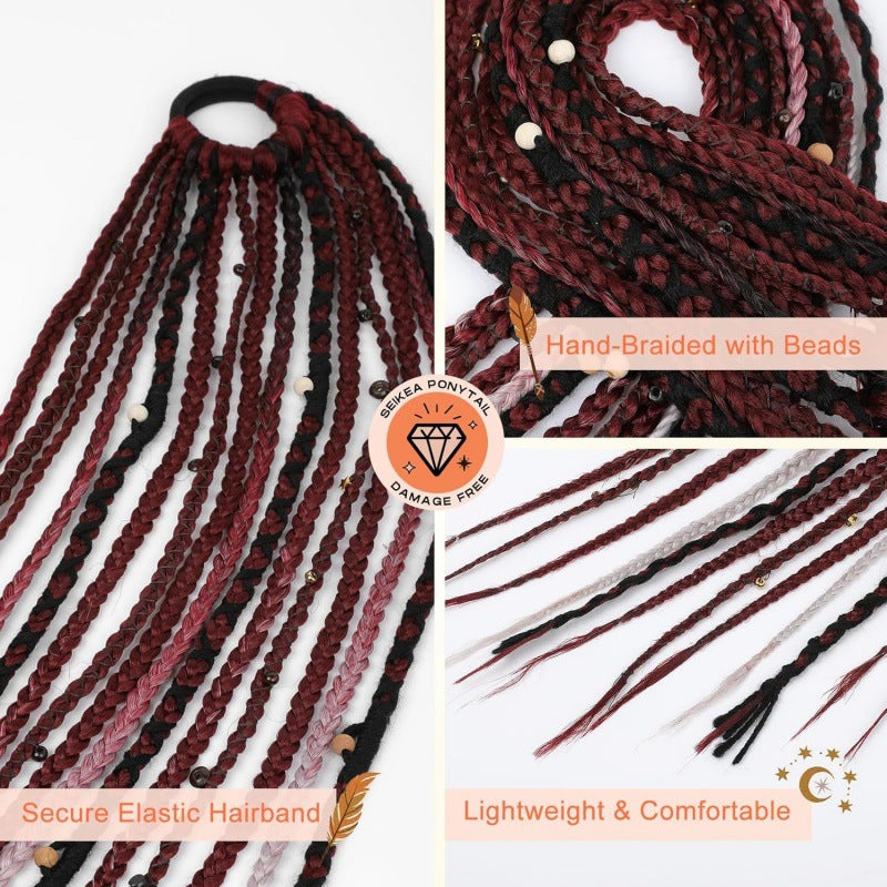 Braided Horse Tail Beads Hand-woven Braid Dreadlocks Wig Ponytail