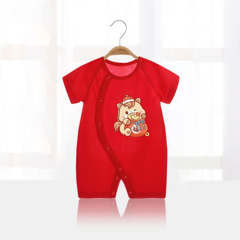 Thin Pure Cotton Red First Month Old Days Banquet Home Jumpsuit, Climbing Suit