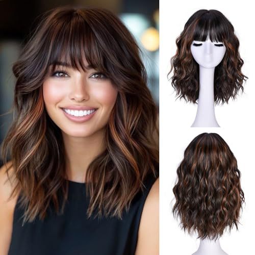 Female Short Wavy Natural Head Synthetic Daily Wig Bangs