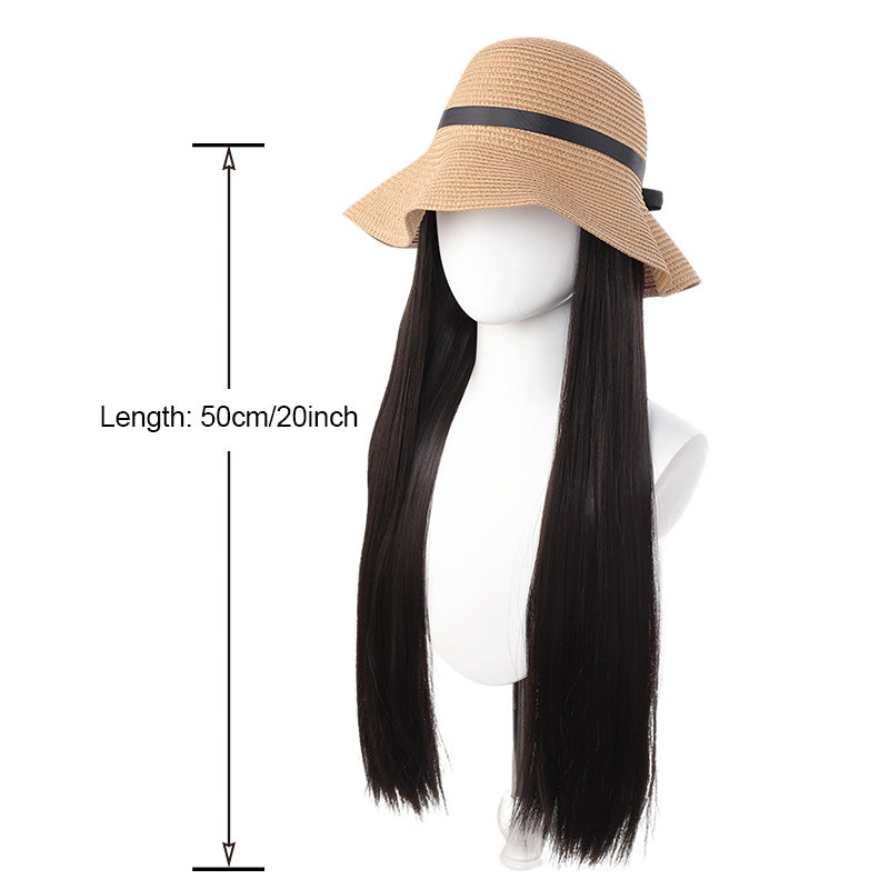 Beach Hat Hair One-piece Summer Sun Protection Long Straight Wig