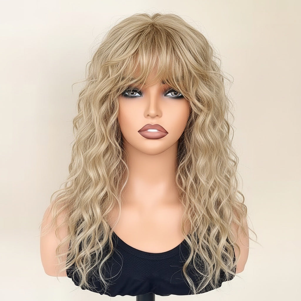 Women's White Fluffy Water Ripple Curly Hair Fiber Synthetic Wig Long Curls